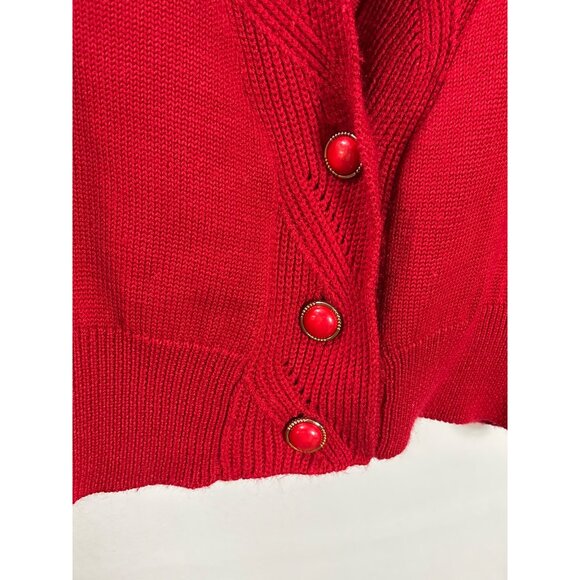 Braemar Petites By Jeremy Scott Red Acrylic Wool Blend Cardigan M Shoulder Pads - Picture 2 of 6